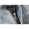 Мужские джинсы светло-синего цвета с рваными рваными уличными модными узкими повреждёнными отверстиями и стразами Slim Fit Stretch Distressed Destroyed 230915