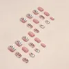 Faux ongles 24pcs tache d'encre rose blanc court faux avec colle tête carrée feuilles détachables acrylique presse sur