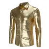 Chemises décontractées pour hommes Hommes Brillant Gold Coated Chemise métallique Marque à manches longues Slim Fit NightClub Wear Robe Hommes DJ Prom Stage S331I