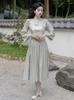 Casual Jurken Chinese Stijl Retro Cheongsam Verbeterde Elegante Zoete Voor Vrouwen 2023 Parel Opstaande Kraag Lange Mouw Herfst Qipao Vintage