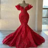 2022 Plus Taille Arabe Aso Ebi Rouge Luxueux Sirène Robes De Bal Dentelle Perlée Soirée Formelle Deuxième Réception Anniversaire Engage2205