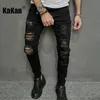 Mens Jeans Kakan European och American Knee Hole Black for Men high street mode Slim Fit Elastic Denim Pants K91024 230915