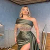 Aso Ebi 2021 Arabic Plus Size Mermaid Beaded Lace Evening Dresses One Shoulder High Split Prom Formal Party Second Reception Gowns189I