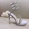 Fashion Rene Caovilla Sandaler Waterproof Platform Heel Women Rhinestone Decoration Snake Wrapped Ankle Strap Leather Open Toe Classic Designer Wedding Shoes