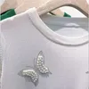 Kvinnors tröjor Butterfly Bows Pärlor Kort ärm Sticking Pullovers Top Casual Elegant Fashion Thin Jumpers Female Clothes 230915