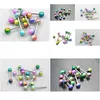 Anelli per lingua 100 pezzi Anello per lingua / capezzolo Bilancieri Barra dritta 14Gx16X6 / 6 Palline glitterate Gioielli penetranti per il corpo Drop Deliv Dhgarden Dhmpe