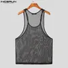 Herrtankstoppar 2023 män mesh transparent andningsbar oneck ärmlösa västar fitness sexig streetwear modekläder incerun 230915