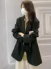 Ternos femininos unxx primavera outono feminino blazer sólido casual solto casacos duplos mulher jaqueta feminina comprimento médio roupas de escritório
