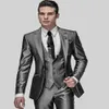 Nowe przybycie Slim Fit Groom Tuxedos Błysny szary garnitur Nothan Lapel Groomsman Men Suits Wedding Cunit