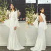 2019 Bhldn Praia Vestidos de Casamento Profundo Decote Em V Sweep Train Oco Voltar Bell Mangas Compridas Vestido de Noiva Personalizado Elegante Vestidos de Noiva G215K