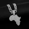 سلاسل Crystal Africa Map Necklace for Women Men Hip Hop Accessories Jewelry Choker Cuban Link Chain Men2672