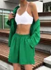 Women's Tracksuits Summer Suit Shirt and Short Sets Solid Color Casual Cotton Linen Blouse Shorts Two Piece Set Outfit 2023 230915