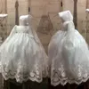 Кружевное бальное платье, детское платье на крестины, белая одежда для крещения с длинными рукавами, официальное первое причастие для маленьких девочек с чепчиком254L