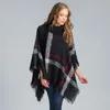 Mode- plus storlek kvinnors ullpläde cardigan turtleneck cape batwing hylsa stickad poncho tröja kvinnlig tofs scarf332q