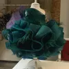 2021 Dunkelgrüne luxuriöse Blumenmädchenkleider Ballkleid Sheer Neck Tiers Feather Lilttle Kindergeburtstag Pageant Hochzeitskleider ZJ67290F