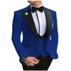 Slim Fit Royal Blue Groom Tuxedos Peak Revers Groomsmen Hommes Robe De Mariée Style Homme Veste Blazer 3 Pièces SuitJacket Pantalon Gilet T234d