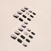 Unghie finte 24 pezzi nere finte ballerine indossabili alla moda francese con colla a copertura totale, stampa su punte quadrate corte
