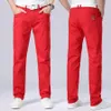 Mäns jeans 2021 Spring Autumn Red Classic Style Straight Elasticity Cotton Denim Pants Mane Brand White Trousers 80902266