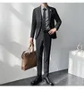 メンズスーツ（ブレザーパンツ）ライトクックスタイル韓国のファッショントレンディな男性が竹のエッジビジネス紳士ダークグレー2ピースセットでスーツを着る