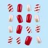 Kunstnagels 24 stks Kerst Sneeuwvlok Nep Vierkante Kop Franse Nagel Druk Op Waterdichte Faux Vingernagels Afneembare Tips