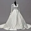 Vintage Kate Middleton manches longues robes de mariée d'automne une ligne col en V ivoire taffetas Appliques Peplum robes de mariée robes de ma206V