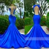 Royal Blue O Neck Long Prom Dresses For Black Girls 2023 Appliques Birthday Party Dress Mermaid Evening Gowns Robe De Ball Gall GW239V