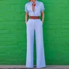 Aktywne spodnie Women V Neck Dwupoziomowy zestaw kombinezonu Krótki rękaw Białe niebieskie vintage Rompers Womens Plus Size Long Summer Supsuits
