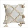 Housse de coussin en coton et lin Beige, taie d'oreiller brodée avec pompons, décoration de maison, canapé, 30x50cm, 45x45cm, 210315244z