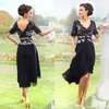 Navy Blue Chiffon Lace Knee-length Mother Of the Bride Dresses 2023 Summer Beach Wedding Party Dress Half Sleeve Plus Size Cheap G2901