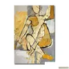 Målningar Abstract Golden Woman Oil Målning handgjorda på duk modern nordisk figur väggkonst för vardagsrum heminredning droppe dh3ml