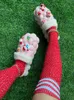 Slippers Winter Plush Bubble Slippers Women Platform Warm Furry Bubble Slides Charms Christmas Shoes Soft Comfy Removable Cotton Slipper babiq05