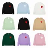 Mens Paris Fashion Designer Knitted Sweater Embroidered Red Heart Solid Color Big Love Round Neck Short Sleeve Amisweater Am i IVAE