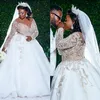 Plus size vestidos de casamento africano 2021 luxo frisado renda manga longa princesa igreja jardim vestido de noiva robe mariage214e