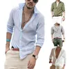 Chemises boutonnées à manches longues pour hommes, en coton, décontracté, léger, uni, ajusté, en lin doux, respirant, pour hommes, 256C