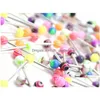 Anéis de Língua Estrela Coração Fogo Skl Etc Mix Cores 100 Pcs Body Piercing Jóias Aço Inoxidável Barbell Acrílico 5mm Brinco de Bola Dhgarden Dhgux