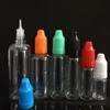 500pcs E Liquid PET Garrafa conta-gotas com tampas coloridas à prova de crianças Longas pontas finas Clear Plastic Needle Bottlesl 5ml 10ml 15ml 20ml 30ml 5 Gwra