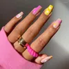 False Nails 24 Pcs Manicure Short Square French Pink Glitter Gold Edge Full Cover Detachable Nail Tips DIY Press On