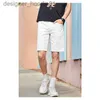 Mäns jeans sommarvita denim shorts mäns trendiga fempunkt byxor koreansk stil slim-fit rak mångsidig tunn stretch casual l230916