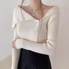 Tricots pour femmes tempérament à simple boutonnage à la mode coréenne Femme élégante mode Chic Cardigan tous les hauts assortis bouton col rabattu t-shirt
