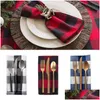 Serviette de table 10pcs Noir Blanc Plaid Coton Linge Napperon De Noël Artisanat De Mariage Nappe De Style Simple Mat Drop Livraison Dhpmq