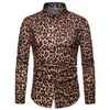 Мужские повседневные рубашки KLV с длинным рукавом, мужская хлопковая блузка, мужские модные тонкие топы с леопардовым принтом3130