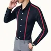 Ribbon Striped Men's Shirt Long Sleeve Slim 2019 New Men's Social Club Shirt Casual Business Dress Party Brand Top279R