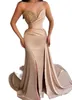 2023 Aso ebi arabska syrena szampana sukienka Pearls Satyna wieczór formalny impreza druga przyjęcie urodziny