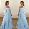 Abiti da sera in chiffon azzurro Abiti da donna per feste formali da notte Robe De Soiree Abiti eleganti a maniche lunghe Abito maxi da ballo