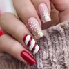 Falska naglar 24 st jul snöflinga falskt fyrkantigt fransk nagelpress på vattentäta faux naglar avtagbara tips