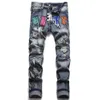 Summer Punk Men's Jeans Printed Cotton Denim Trousers Fashion Urban Mid Waist Casual Pants For Male Vaqueros de hombre1802