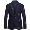 Mäns Bee Embroidery Blazer Slim Fit Wedding Prom Blazers Tweed Wool för män Stylish Suit Jacket2963