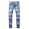 Mens Jeans Designer Ripped Slim Fit Light Blue Denim Joggers Male Distressed Destressed Trousers Button Fly Pants 230915