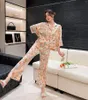 女性用スリープウェアの女性長袖ターンダウンパジャマ春秋のズボンスーツオレンジ印刷ファッションパジャマセット