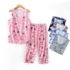 Indumenti da notte da donna Set da pigiama con stampa da donna Pigiama senza maniche Pantaloni da notte Pijama Camicie da notte Camicia da notte casual Canotta Indumenti da notte a casa